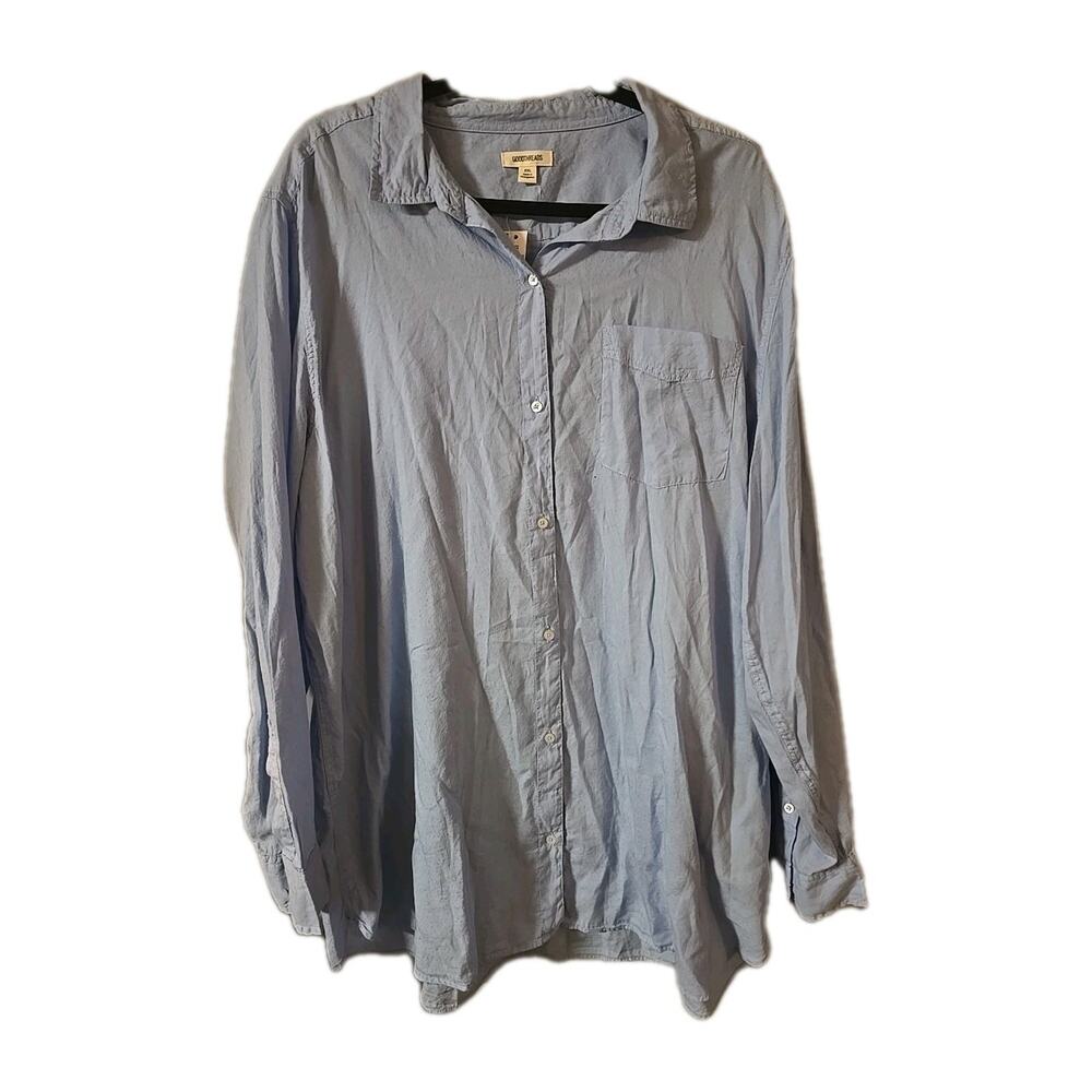 NWT Goodthreads Blue Pocket Long Sleeve Tunic Swiss Dot Button Down Top Woman 2X